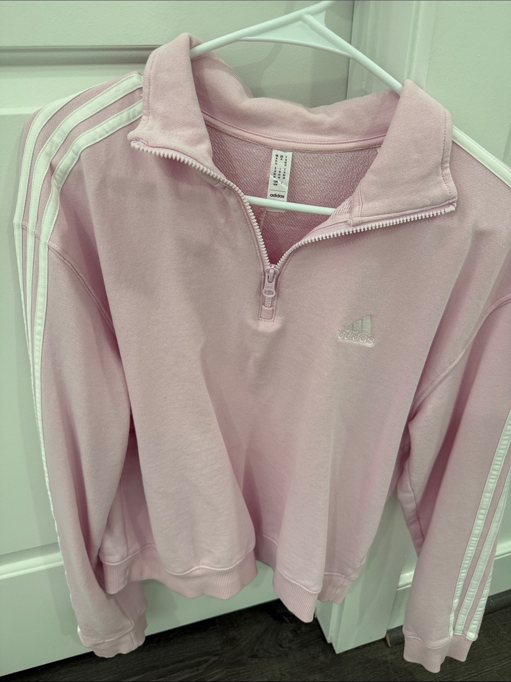 adidas Pink Quarter-Zip Pullover with White Stripes